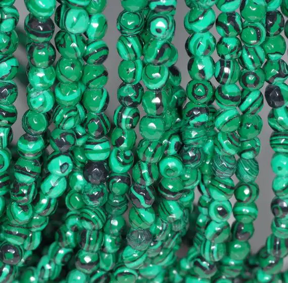 4mm Hedge Maze Malachite Gemstone Green Faceted Round 4mm Loose Beads 15.5 Inch Full Strand (90146392-154)
