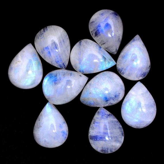 Natural White Rainbow Blue Fire Moonstone 12x16mm Pear Cabochon | Flashy Bluish Shimmer Natural Gemstone Cabochon | Wholesale Cabs Lot |