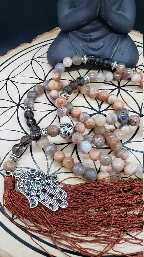 Divine Feminine Moonstone Mala - 108 Beads Mala - Meditation Beads - For Intuition - Feminine Moon Energy - Moon Goddess