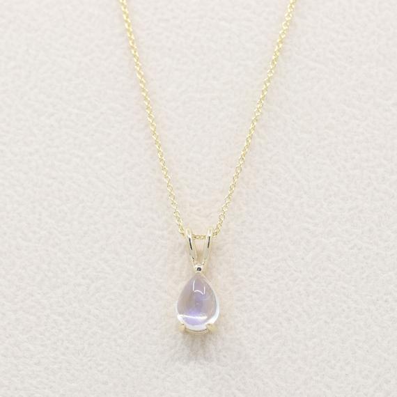 14k 1.2ct Pear Moonstone Solitaire Necklace / Moonstone Necklace / Solitaire Necklace / Everyday Necklace / Moonstone Pendant / White Gold