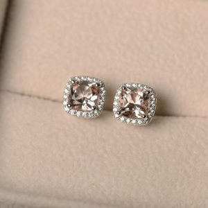 Shop Morganite Jewelry! Morganite earrings, cushion cut, pink gemstone,halo earrings, stud earrings | Natural genuine Morganite jewelry. Buy crystal jewelry, handmade handcrafted artisan jewelry for women.  Unique handmade gift ideas. #jewelry #beadedjewelry #beadedjewelry #gift #shopping #handmadejewelry #fashion #style #product #jewelry #affiliate #ad