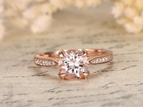 Morganite Ring, Engagement Ring Rose Gold Morganite,14k Solid Gold,solitaire Ring,wedding Band Women,rose Gold Ring,diamond Engagement Ring