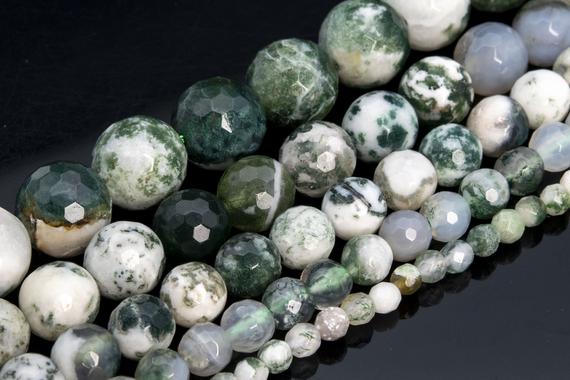 Green & White Moss Agate Beads Grade A+ Genuine Natural Gemstone Micro Faceted Round Loose Beads 6mm 8mm 10mm Bulk Lot Options