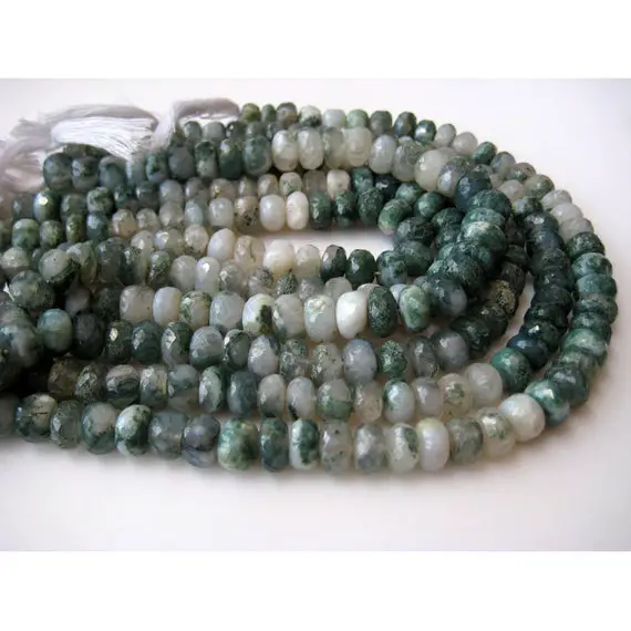 Moss Agate Faceted Rondelle Beads, Green Moss Agate 9mm Beads, Sold As 5 Inch Half Strand/10 Inch Strand, Gfjp