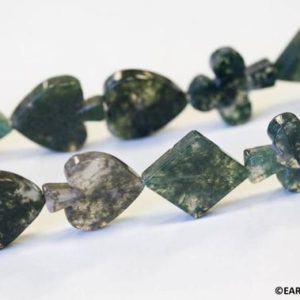 Shop Moss Agate Beads! L/ Moss Agate 16-17mm Poker Suits beads 16" strand | Natural genuine beads Moss Agate beads for beading and jewelry making.  #jewelry #beads #beadedjewelry #diyjewelry #jewelrymaking #beadstore #beading #affiliate #ad