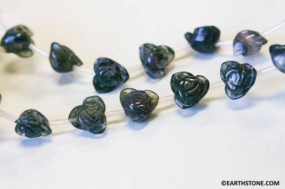 M/ Moss Agate 10mm Carved Rose Beads 16" Strand Natural Agate Gemstone Beads For Jewelry Making