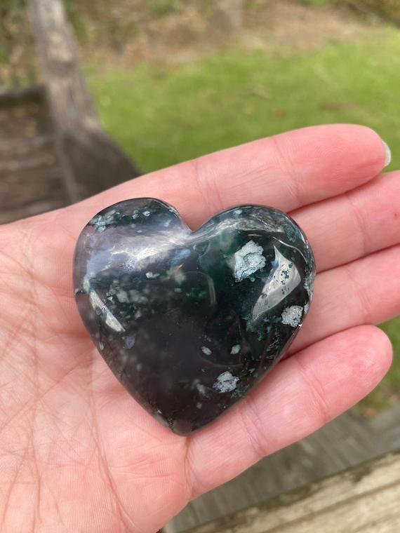Moss Agate Crystal Heart - Reiki Charged - Nature Spirits - Powerful Earth Energy - New Beginnings - Ease Depression - Connect With Nature