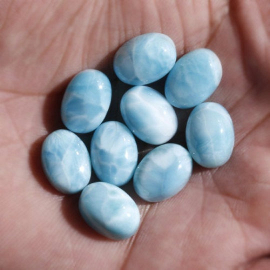Larimar Cabochon Gemstone Natural 3x5 Mm To 20x30 Mm Oval Shape Flat Back Calibrated Loose Gemstone Lot For Earring Ring And Jewelry Making