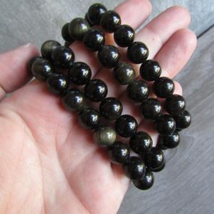 Sheen Obsidian 10 mm Round Bracelet Stretchy String G72 | Natural genuine Array bracelets. Buy crystal jewelry, handmade handcrafted artisan jewelry for women.  Unique handmade gift ideas. #jewelry #beadedbracelets #beadedjewelry #gift #shopping #handmadejewelry #fashion #style #product #bracelets #affiliate #ad