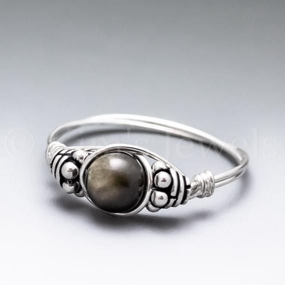 Golden Sheen Obsidian Bali Sterling Silver Wire Wrapped Gemstone Bead Ring - Made To Order, Ships Fast!