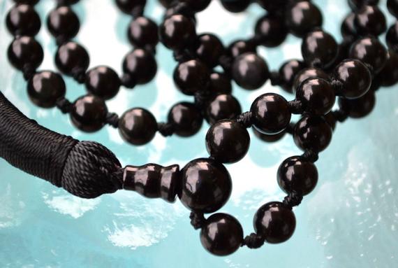 Grounding Energy: Black Onyx Mala Beads Necklace For Root Chakra Healing Yoga Necklace Meditation Beads || Energy Healing || Spiritual Beads