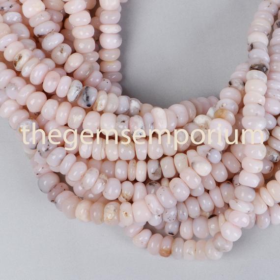 Pink Opal Rondelle Beads, 7-8mm Pink Opal Silver Wash Gemstone Beads, Pink Opal Plain Smooth Beads,pink Opal Rondelle Shape Beads