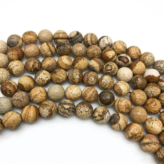 8mm Faceted Picture Jasper Beads, Round Gemstone Beads, Wholesale Beads