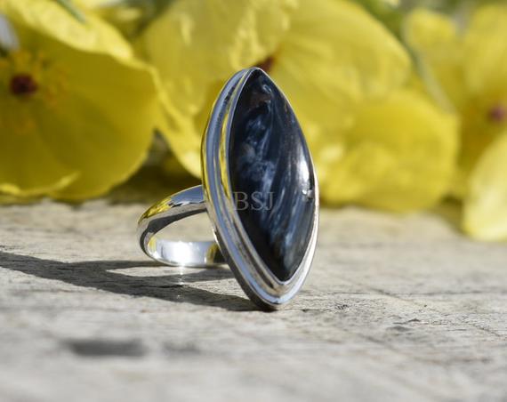 Silver Pietersite Ring, 925 Sterling Silver, Marquise Shape, Blue Color Stone, Simple Ring, Handmade Silver Gift Ring, Gemstone Gift, Sale