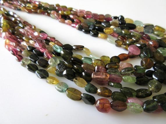 Multi Layered Tourmaline Necklace, Green Pink Tourmaline Smooth Oval Beads, 5mm To 9mm Each, 7 Strands 16-20 Inches, Gds41