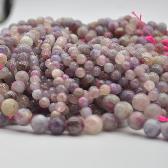 Natural Lepidolite In Pink Tourmaline Semi-precious Gemstone Round Beads - 6mm, 8mm, 10mm Sizes - 15" Strand