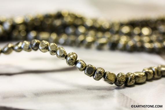 S-m/ Pyrite 5mm/ 7mm Tumbled Nugget Beads 16" Strand Size Varies Hand Cut Beads Small Size Freeform Beads For Jewelry Making