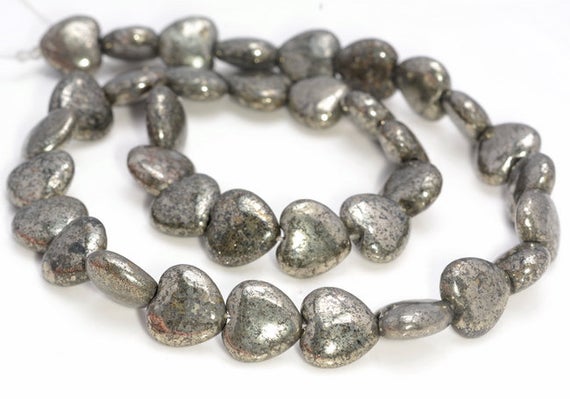 12mm Palazzo Iron Pyrite Gemstone Puffed Love Heart 12mm Loose Beads 15.5 Inch  Full Strand (90144942-404)