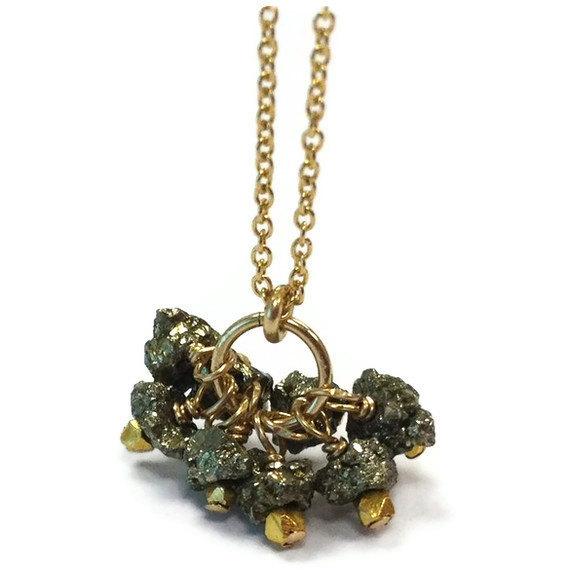 Pyrite Necklace - Fools Gold Jewelry - Cluster Pendant - Gemstone Jewellery - Fashion - Chain N-215