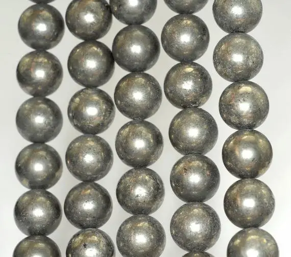 10mm Iron Pyrite Gemstone Round Loose Beads 15.5 Inch Full Strand (90188996-b80)