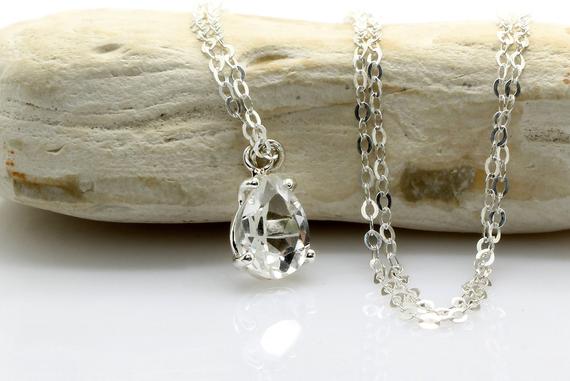 Silver Pear Necklace · Raw Clear Quartz Pendant Necklace · Bridesmaid Gifts · Teardrop Pendant