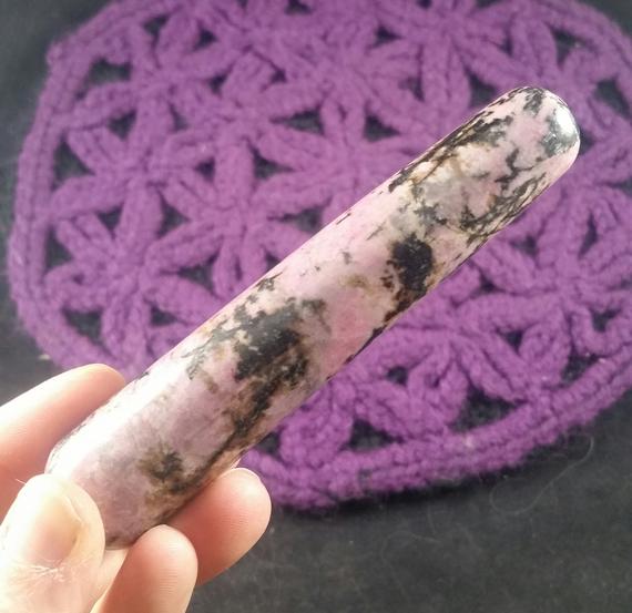 Rhodonite Polished Wand Pink And Black Rounded Crystal Stones Crystals Love Magick Altar Tool Massage