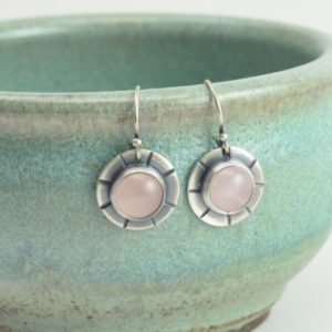 Shop Rose Quartz Earrings! rose quartz rose cut hammered circle sterling silver earrings | Natural genuine Rose Quartz earrings. Buy crystal jewelry, handmade handcrafted artisan jewelry for women.  Unique handmade gift ideas. #jewelry #beadedearrings #beadedjewelry #gift #shopping #handmadejewelry #fashion #style #product #earrings #affiliate #ad