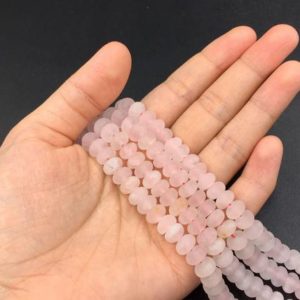 Shop Rose Quartz Rondelle Beads! 8x5mm Frosted Matte Rose Quartz Rondelle Beads Spacer Beads Natural Rose Quartz Crystal Rondelles Beading Jewelry Supplies 15.5"/Full Strand | Natural genuine rondelle Rose Quartz beads for beading and jewelry making.  #jewelry #beads #beadedjewelry #diyjewelry #jewelrymaking #beadstore #beading #affiliate #ad