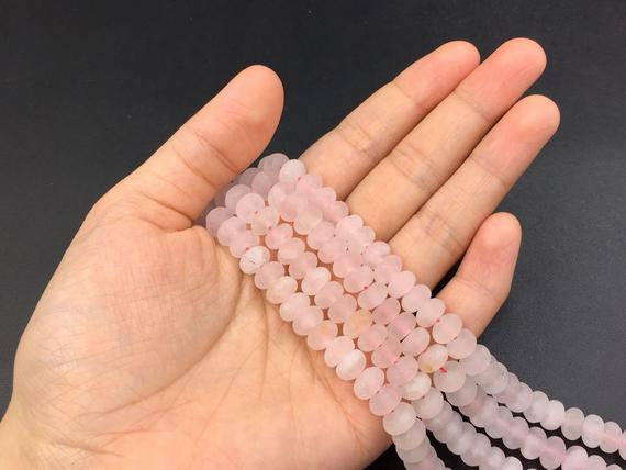8x5mm Frosted Matte Rose Quartz Rondelle Beads Spacer Beads Natural Rose Quartz Crystal Rondelles Beading Jewelry Supplies 15.5"/full Strand