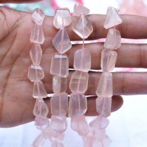 Shop Tumbled Rose Quartz Crystals & Pocket Stones! Rose Quartz Faceted Tumbles, Pink Rose Quartz Gemstone, Semi Precious Gemstone, Rose Quartz Faceted Nuggets 15×25-11x14mm, 15" Strand #P0166 | Natural genuine stones & crystals in various shapes & sizes. Buy raw cut, tumbled, or polished gemstones for making jewelry or crystal healing energy vibration raising reiki stones. #crystals #gemstones #crystalhealing #crystalsandgemstones #energyhealing #affiliate #ad