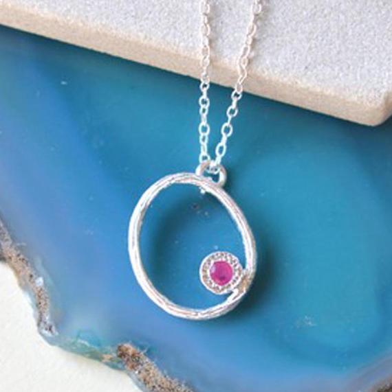 Oval Ruby Pendant Sterling Silver July Birthstone Necklace For Mom Dainty Necklace Pink Gemstone Necklace Valentines Day Gifts