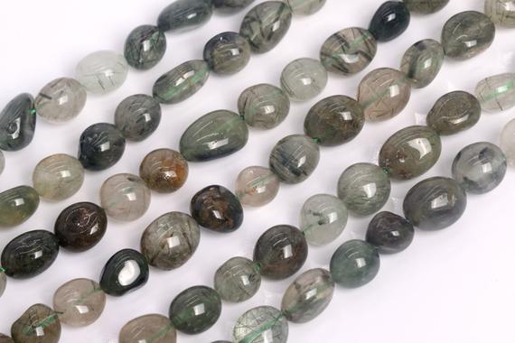 Genuine Natural Black Rutilated Quartz Loose Beads Grade A Pebble Nugget Shape 8-10mm