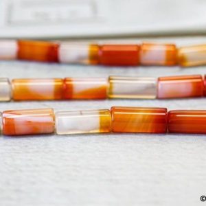 Shop Carnelian Bead Shapes! S-m / Natural Carnelian 6x13mm / 7x13mm Tube Beads 15.5" Long, Light Carnelian With Gray Color Cylinder Beads For Jewelry Making | Natural genuine other-shape Carnelian beads for beading and jewelry making.  #jewelry #beads #beadedjewelry #diyjewelry #jewelrymaking #beadstore #beading #affiliate #ad