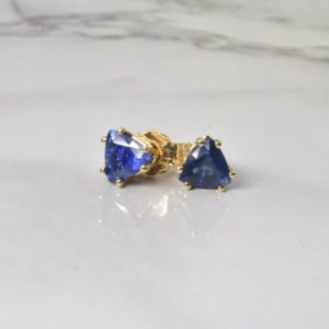 Shop Sapphire Earrings! Blue Sapphire Earrings Stud Sapphire Earrings, Gold Sapphire Earrings, Solid 14kt Gold, Holiday Gift, September Birthstone, Fine Jewelry | Natural genuine Sapphire earrings. Buy crystal jewelry, handmade handcrafted artisan jewelry for women.  Unique handmade gift ideas. #jewelry #beadedearrings #beadedjewelry #gift #shopping #handmadejewelry #fashion #style #product #earrings #affiliate #ad