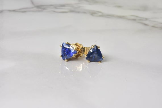 Blue Sapphire Earrings Stud Sapphire Earrings, Gold Sapphire Earrings, Solid 14kt Gold, Holiday Gift, September Birthstone, Fine Jewelry