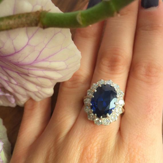 Blue Sapphire Ring, Created Sapphire, Blue Sapphire, Princess Di Ring, Royal Blue Ring, Blue Ring, Promise Ring, Anniversary Ring, Sapphire