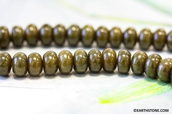 M-s/ Soocho Jade 10mm/ 8mm/ 6mm Smooth Rondelle Beads Olive Green Color Jade  15.5" Long.  Genuine Serpentine  Wheel Beads.
