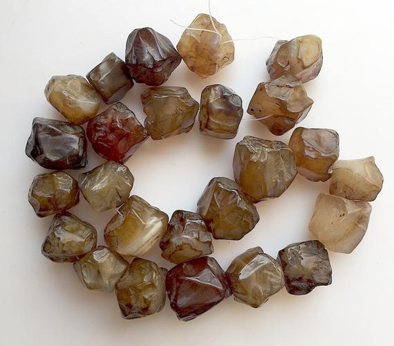 Raw Smoky Quartz Bead, Natural Hammered Rough Gemstone Beads, 14-18mm Approx, 14 Inch Strand, Sku-rg26