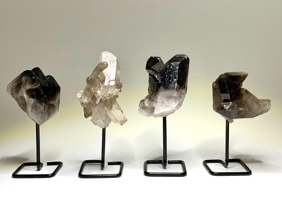 Smoky Quartz Crystal Cluster On Stand