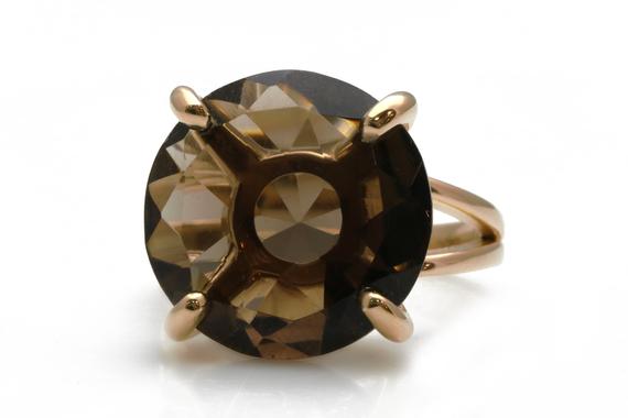 Fine Smoky Quartz Ring · Rose Gold Filled Ring · Rose Gold Cocktail Ring · Unique Gemstone Ring · Gold Statement Ring