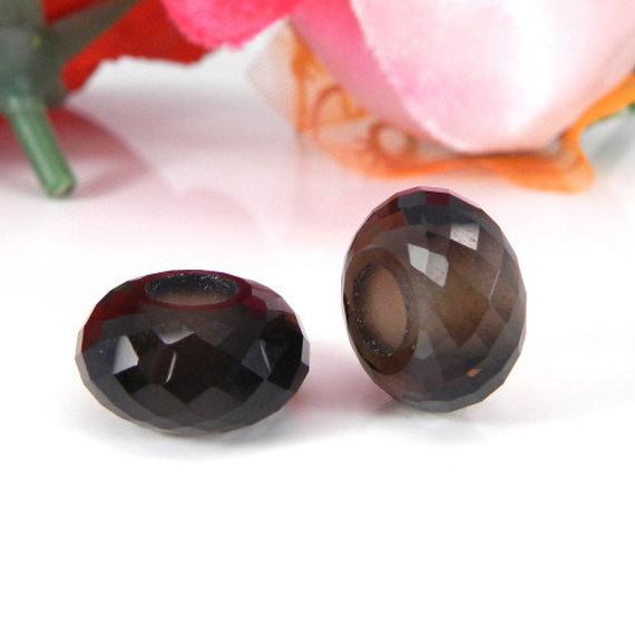 Smoky Quartz Rondelle Faceted 14 X 8 X 4.5 Mm Universal Large Hole European Charm Big Hole Beads For Bracelet