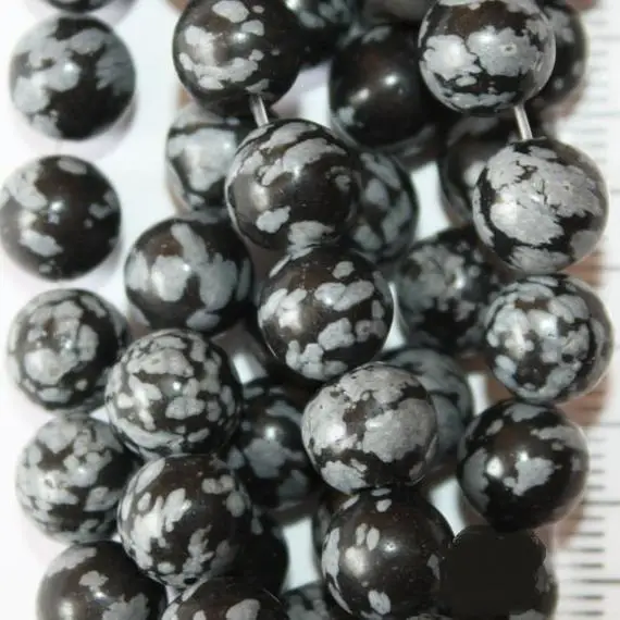 Genuine Snowflake Obsidian Beads - Round 8 Mm Gemstone Beads - Full Strand 15 1/2", 45 Beads, A+ Quality