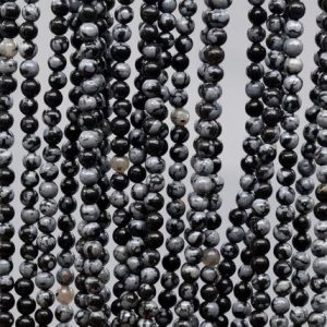 Shop Snowflake Obsidian Round Beads! Genuine Natural Snowflake Obsidian Loose Beads Round Shape 3mm 4mm | Natural genuine round Snowflake Obsidian beads for beading and jewelry making.  #jewelry #beads #beadedjewelry #diyjewelry #jewelrymaking #beadstore #beading #affiliate #ad
