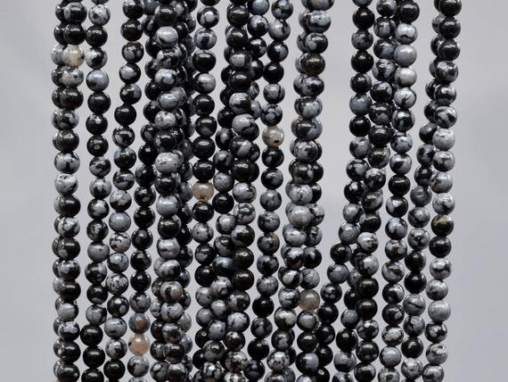 Genuine Natural Snowflake Obsidian Loose Beads Round Shape 3mm 4mm