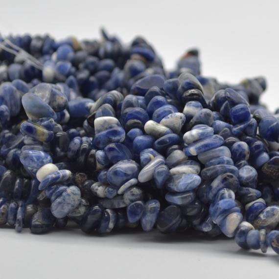 Natural Sodalite Semi-precious Gemstone Chips Nuggets Beads - 5mm - 8mm, 32" Strand