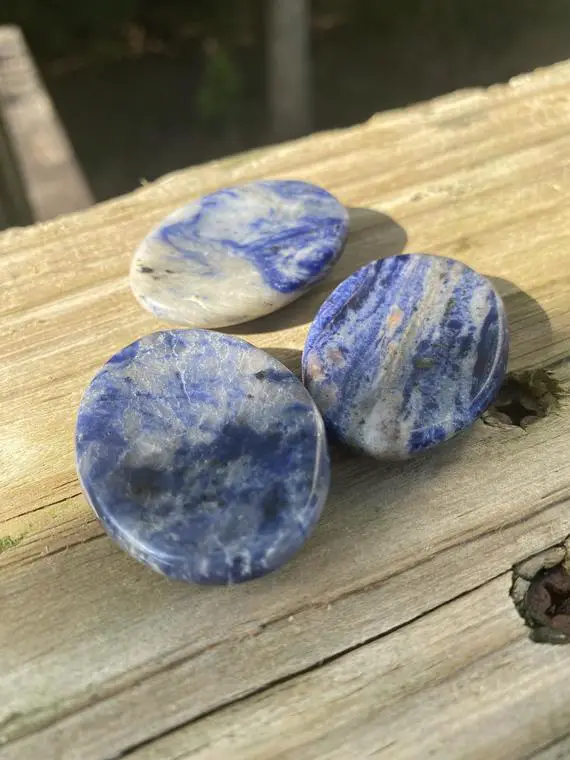 Sodalite Worry Stones - Reiki Charged Pocket Stone - Throat Chakra Crystal - Speak Your Truth - Ease Anxiety & Panic Attacks