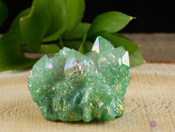 Green Apple Aura Quartz - Rainbow Aura Quartz, Crystal Cluster, Spirit Quartz, Crystal Decor, Metaphysical, R0472