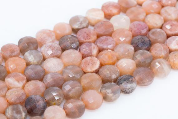 Genuine Natural Orange Brown Moonstone Loose Beads Grade Aa Faceted Flat Round Button Shape 8mm