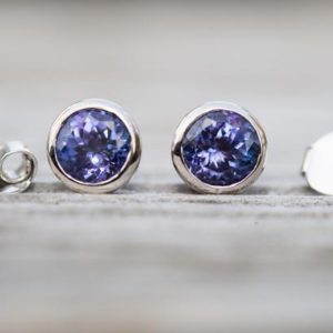 Shop Tanzanite Earrings! Tanzanite White Gold Stud Earrings – Tanzanite 14k Gold Earrings – Tanzanite Round White Gold Earrings – White Gold Tanzanite Studs 14k Gold | Natural genuine Tanzanite earrings. Buy crystal jewelry, handmade handcrafted artisan jewelry for women.  Unique handmade gift ideas. #jewelry #beadedearrings #beadedjewelry #gift #shopping #handmadejewelry #fashion #style #product #earrings #affiliate #ad