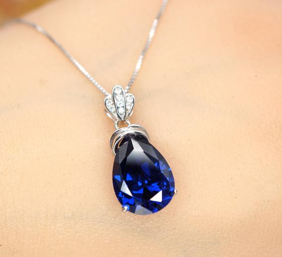 Large Teardrop Tanzanite Necklace - 18kgp Sterling Silver December Birthstone - Pear Cut 7 Ct Blue Tanzanite Jewelry #780